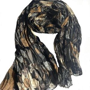 Dark Floral Black & Brown Crinkle Scarf Long Rectangular Dark Forest Fairy